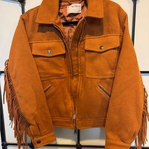 We the Free by Free People Phoenix Fringe Jacket Orange Sz Small